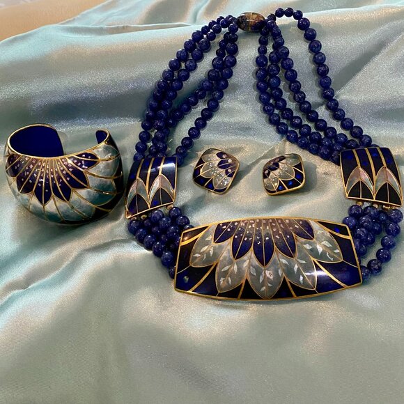 Artist David Kuo complete Champleve Jewelry set. Circa 1980. - Picture 16 of 16